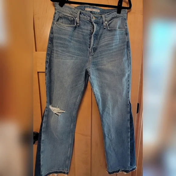 NEW Hudson Faye Jeans | Ultra High Rise Flare | Two-Tone Distressed Denim Sz 31 - Picture 8 of 16